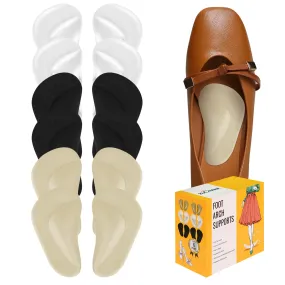 (12 Pieces) Arch Support Shoe Inserts for Flat Feet | Soft Gel Arch Support Insoles for Plantar Fasciitis | Reusable Arch Inserts for Foot Pain Relief Beige   Black   Clear