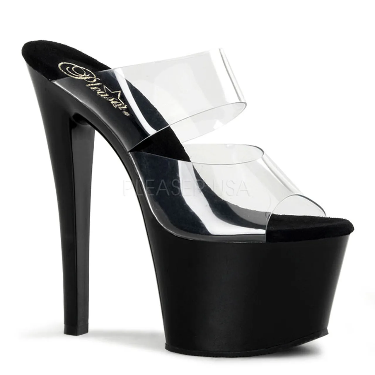 7" Black Platform Slide Pumps*