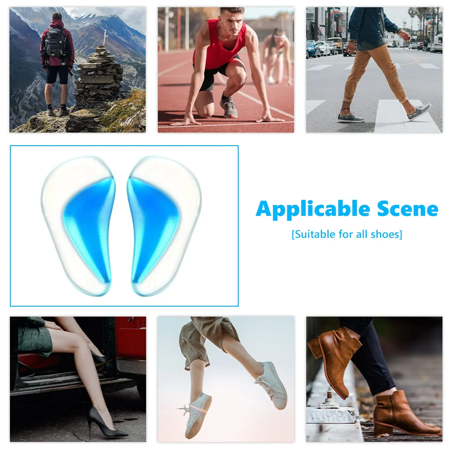 ALLY-MAGIC Gel Arch Support Insoles Silicone Orthopedic Foot Insoles Arch Support Gel High Heel Inserts Cushion Pads for Women Men Y2-NJJD (2 Pairs) 2 Pairs