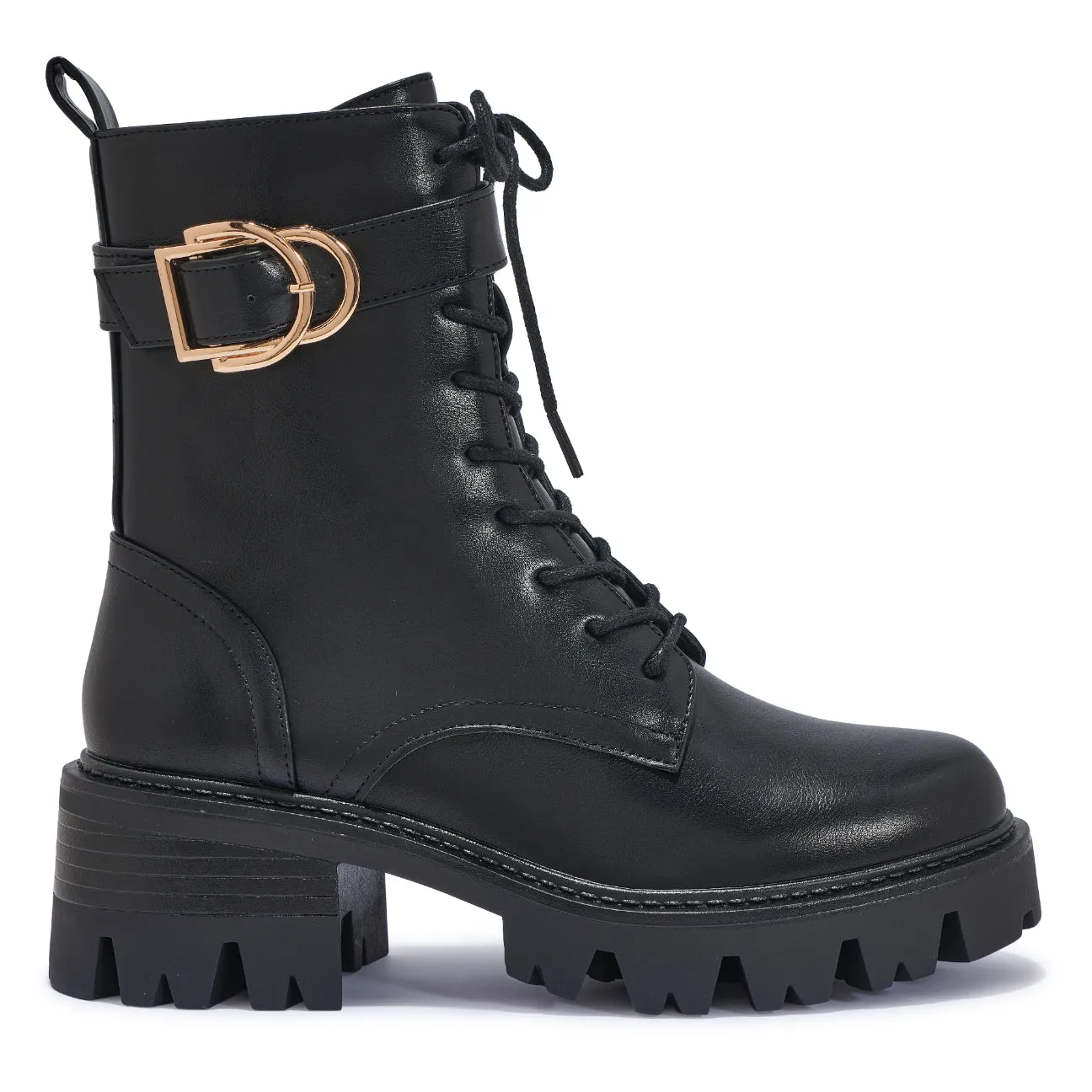 AMSTEL4 HEAVY CLEATED CHUNKY DOUBLE BUCKLE LACE UP BOOT