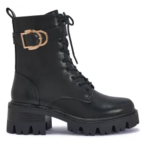AMSTEL4 HEAVY CLEATED CHUNKY DOUBLE BUCKLE LACE UP BOOT