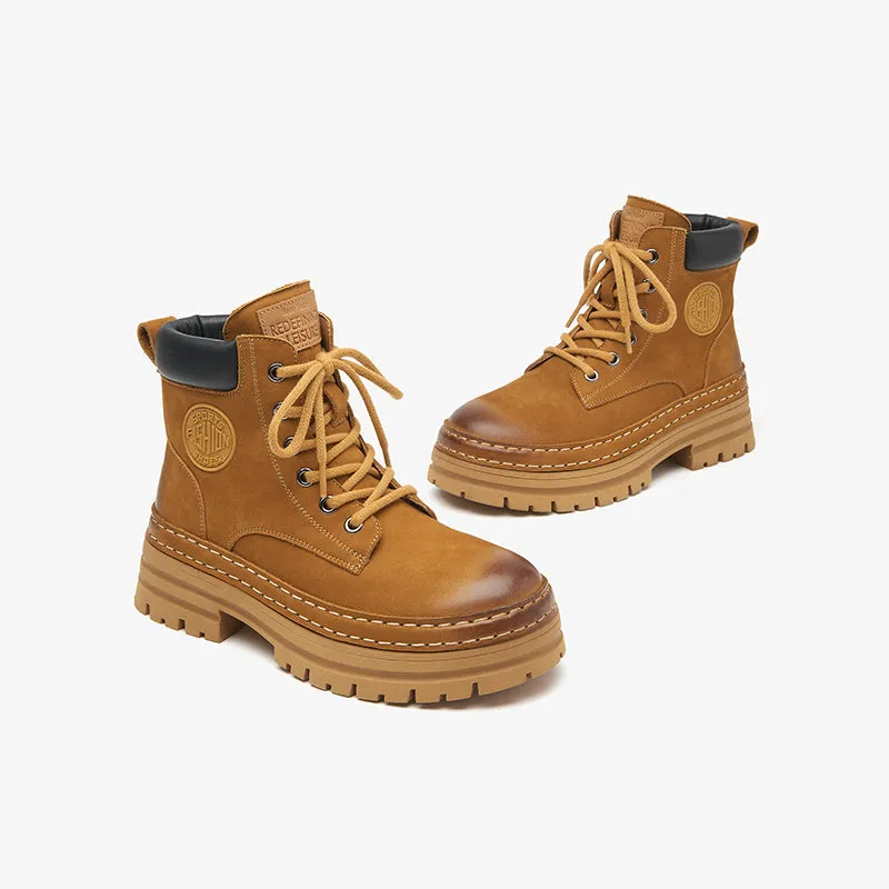 BeauToday Womens Lace Up Chunky Sole Combat Boots Casual Martin Boots