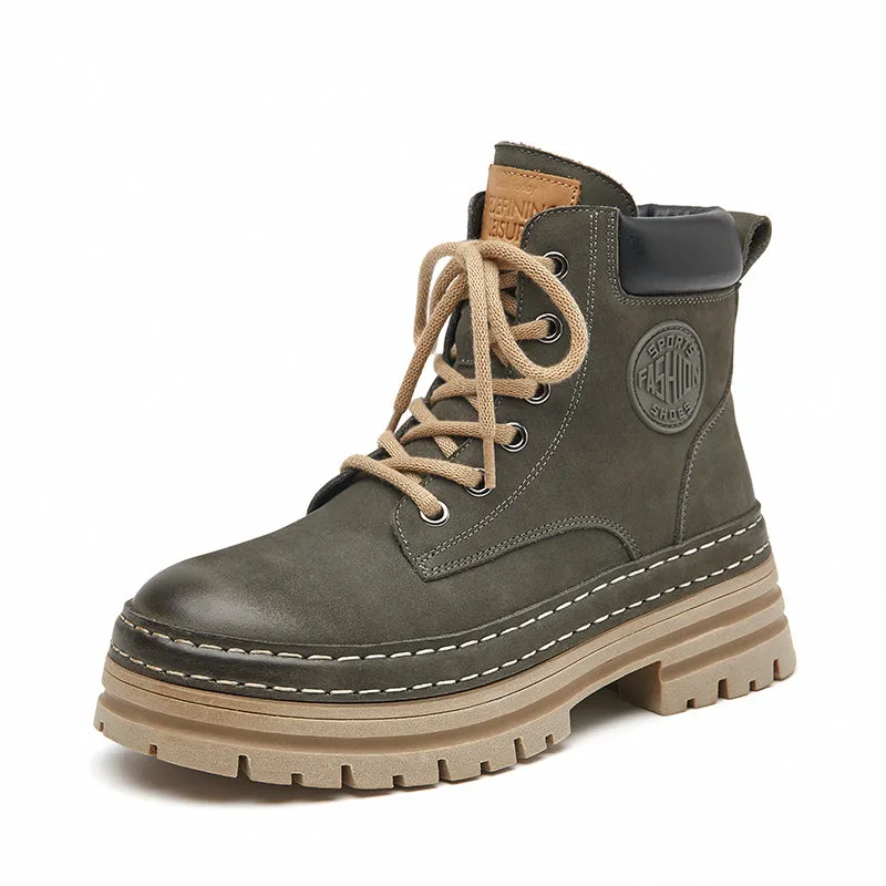 BeauToday Womens Lace Up Chunky Sole Combat Boots Casual Martin Boots