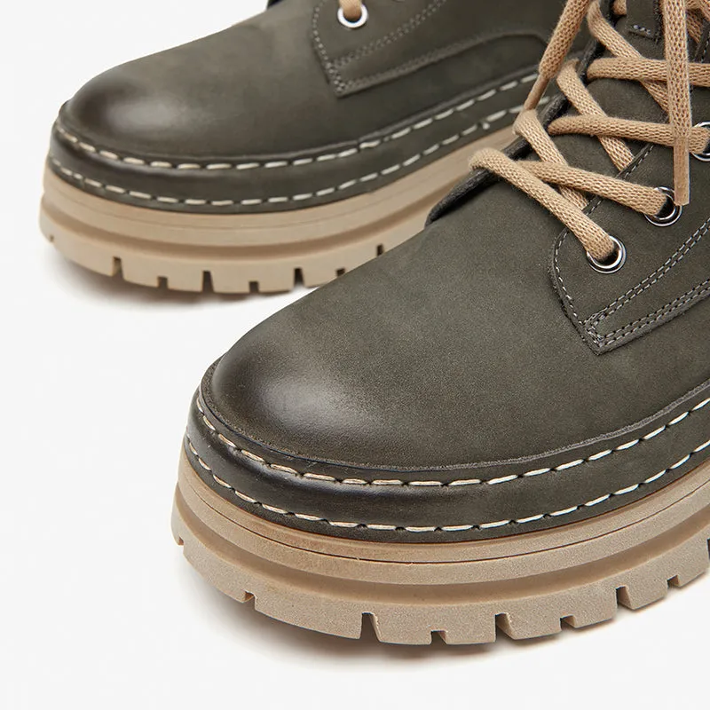 BeauToday Womens Lace Up Chunky Sole Combat Boots Casual Martin Boots