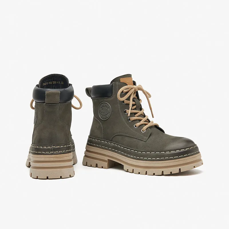 BeauToday Womens Lace Up Chunky Sole Combat Boots Casual Martin Boots