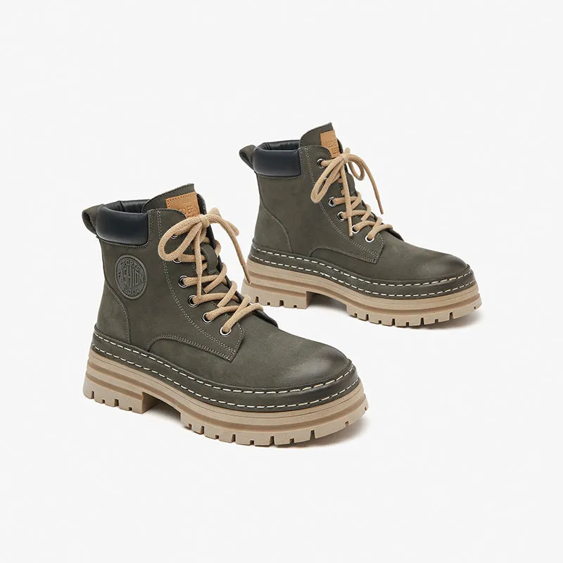 BeauToday Womens Lace Up Chunky Sole Combat Boots Casual Martin Boots