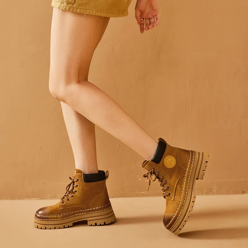 BeauToday Womens Lace Up Chunky Sole Combat Boots Casual Martin Boots