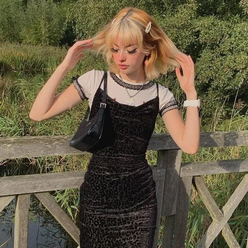 Black Leopard Midi Dress