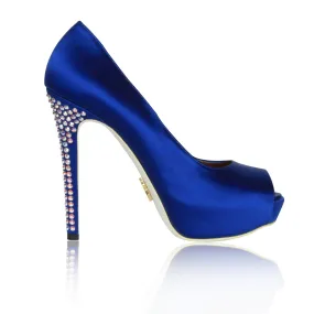 Blue Krista-Lawren Satin Platform Pumps