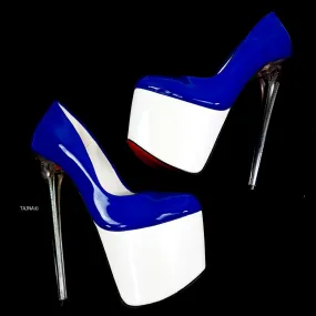 Blue White Double Gloss High Heel Pumps