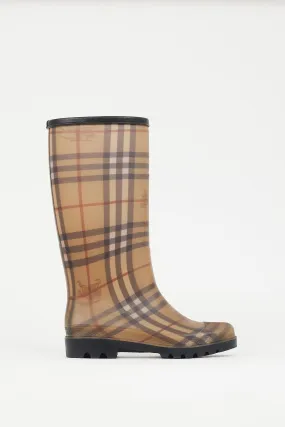 Brown & Multicolour Nova Check Rubber Rain Boot