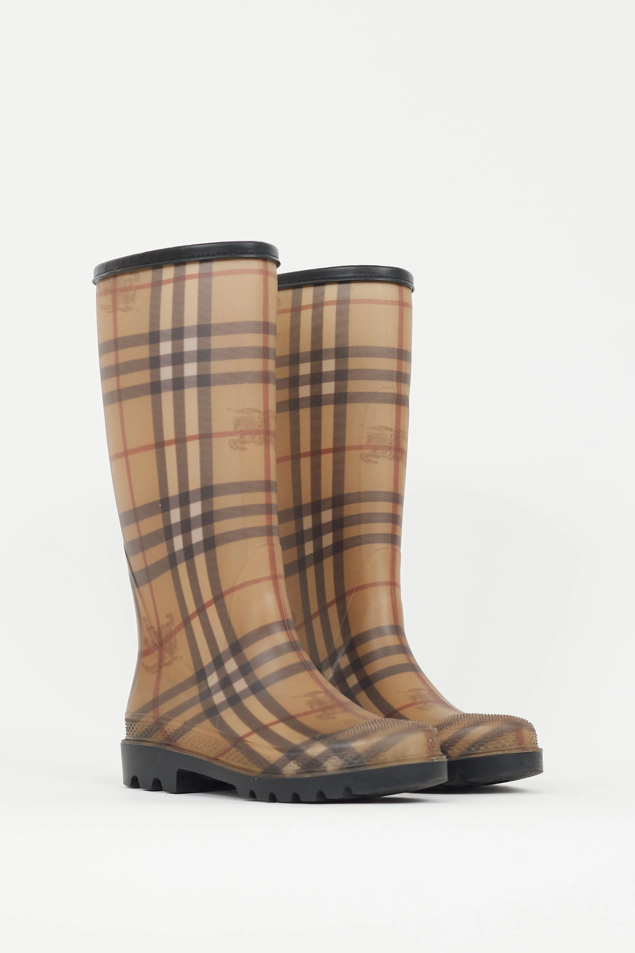 Brown & Multicolour Nova Check Rubber Rain Boot