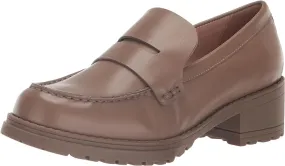 Cole Haan Camea Irish Coffee Leather Rounded Toe Slip On Block Heeled Loafers