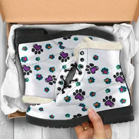 Dog Paw Print on Demand Artwork Women's Fur Trimmed Combat Style Boots