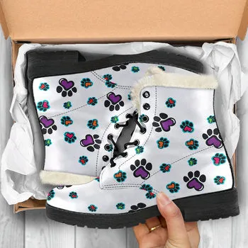 Dog Paw Print on Demand Artwork Women's Fur Trimmed Combat Style Boots
