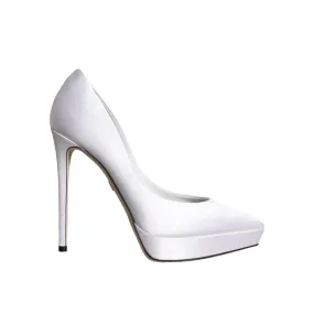 Dolce & Gabbana White Satin Platform High Heels Pumps Shoes