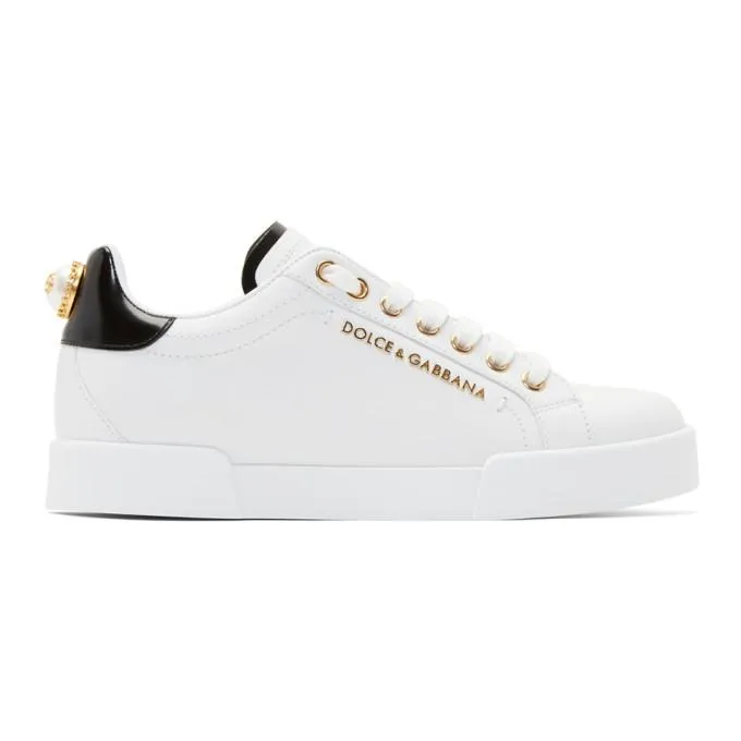 Dolce and Gabbana White Pearl Portofino Sneakers