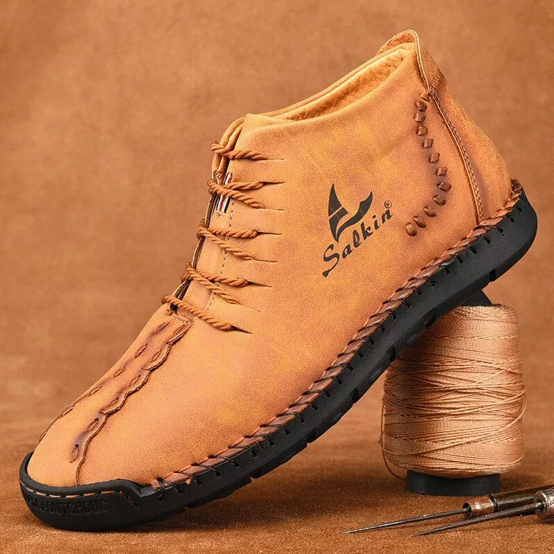 Hand-stitching Men's Casual Shoes MCSHT57  Leather Outdoor Ankle Boots