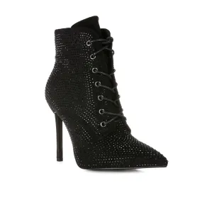 Head On Faux Suede Diamante Ankle Boots