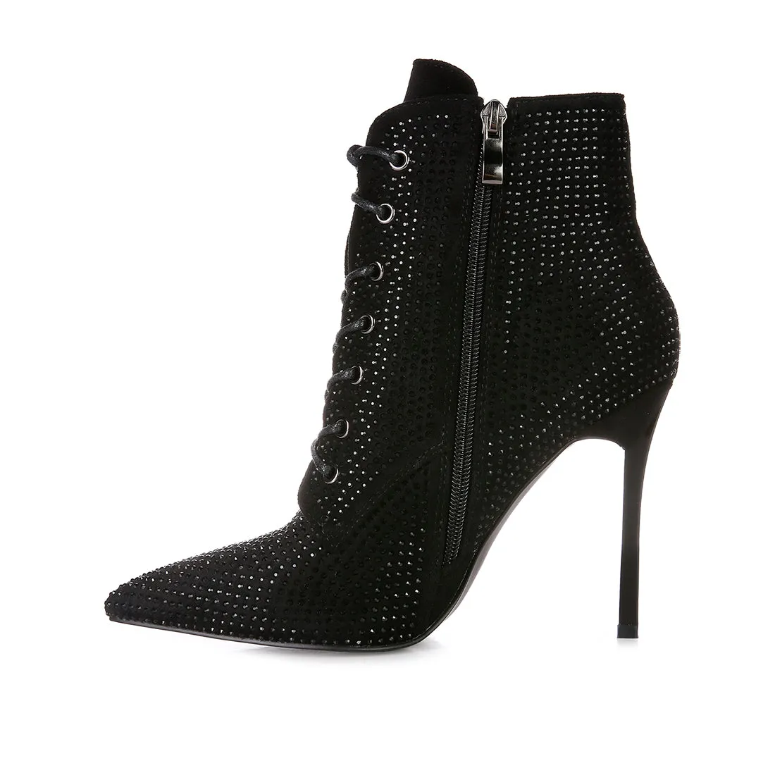 Head On Faux Suede Diamante Ankle Boots