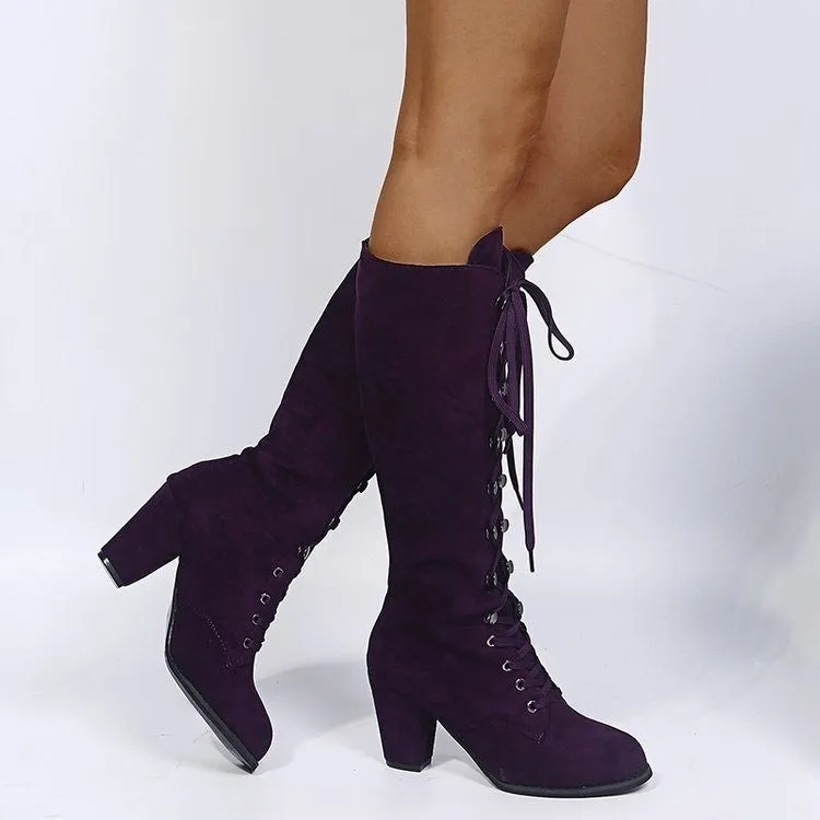 Heeled lace-up retro mid calf boots for women Lolita boots