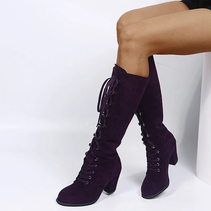 Heeled lace-up retro mid calf boots for women Lolita boots