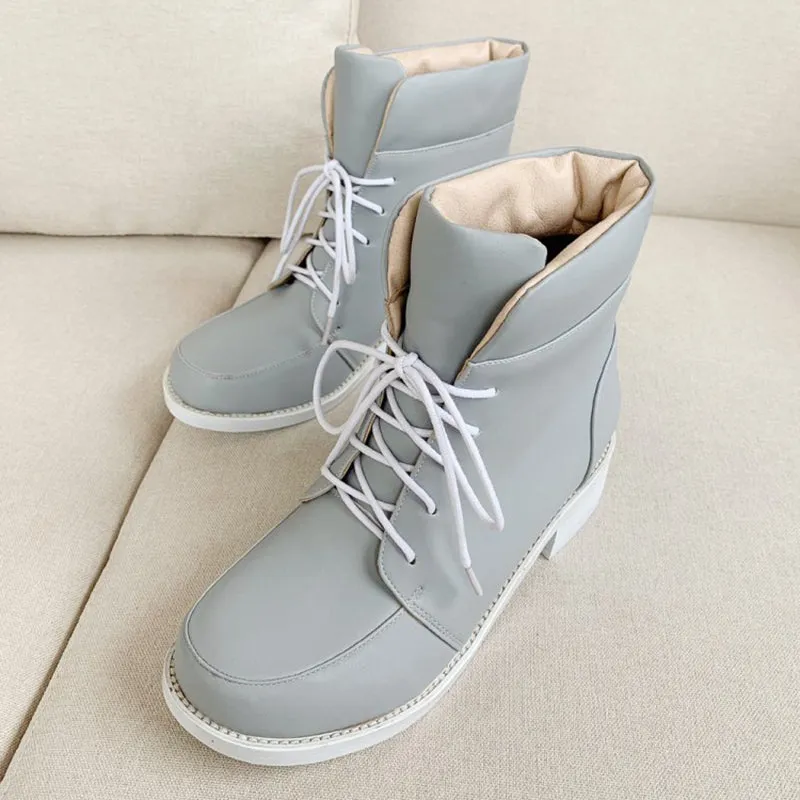 High cut chunky heels lace-up booties