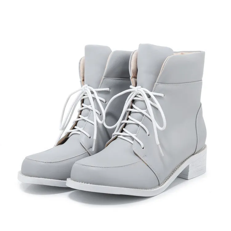 High cut chunky heels lace-up booties