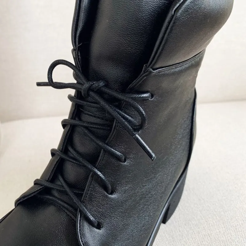 High cut chunky heels lace-up booties