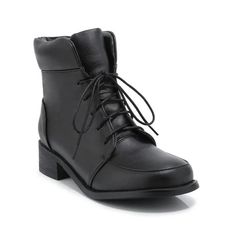 High cut chunky heels lace-up booties