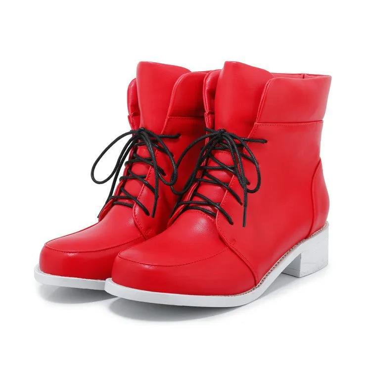 High cut chunky heels lace-up booties