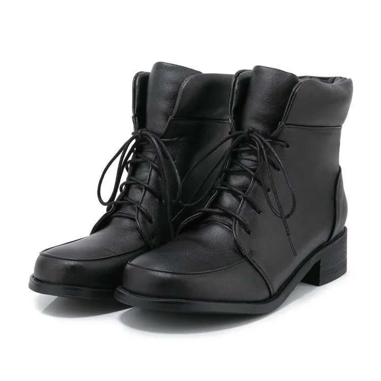 High cut chunky heels lace-up booties