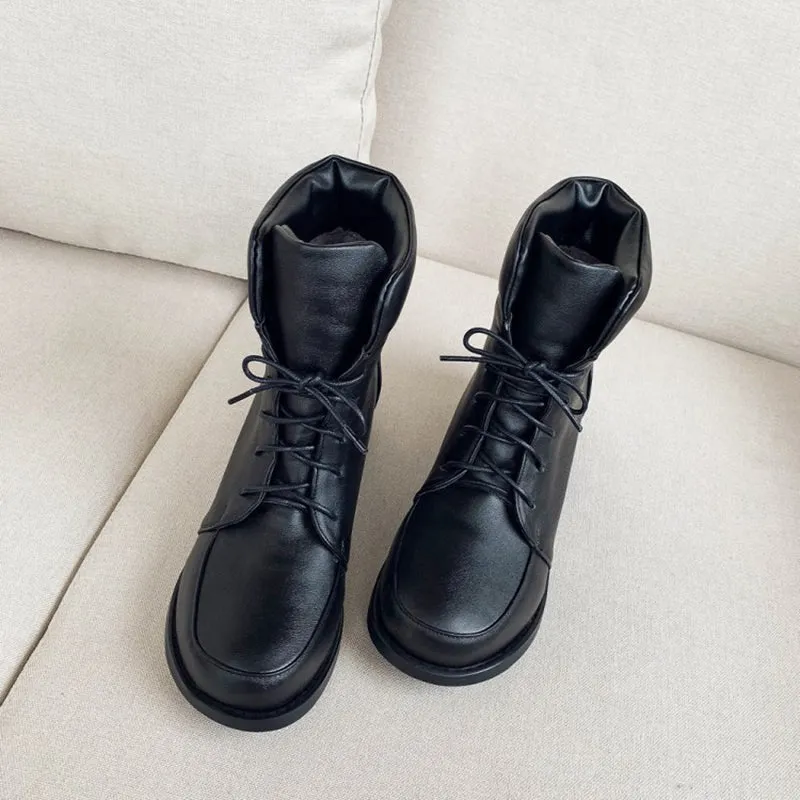 High cut chunky heels lace-up booties