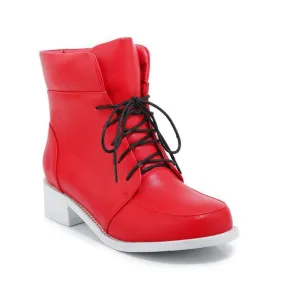 High cut chunky heels lace-up booties
