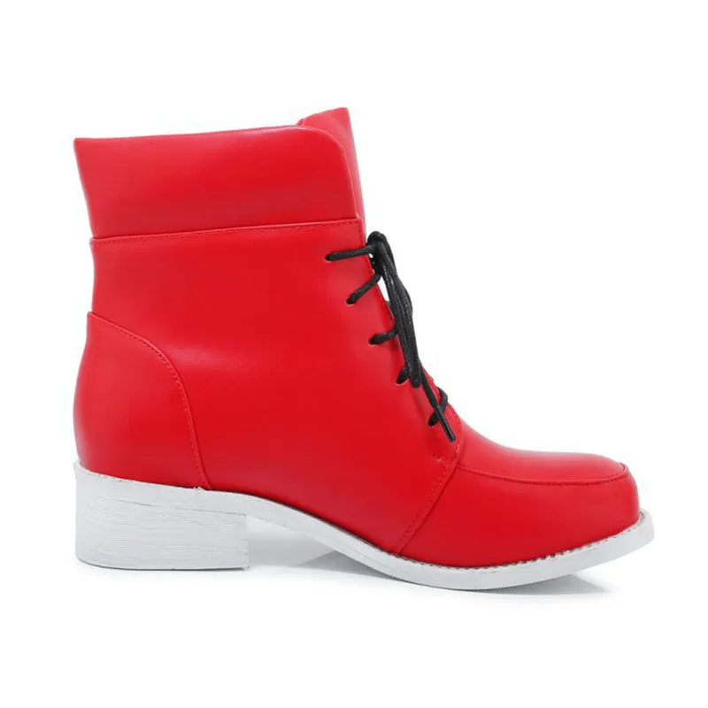 High cut chunky heels lace-up booties