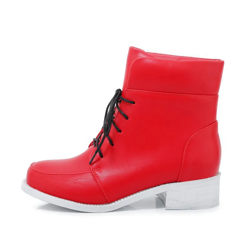 High cut chunky heels lace-up booties