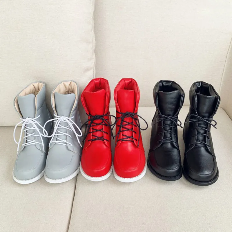 High cut chunky heels lace-up booties