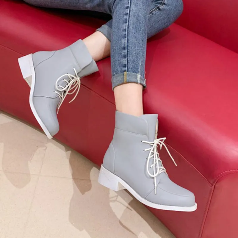 High cut chunky heels lace-up booties