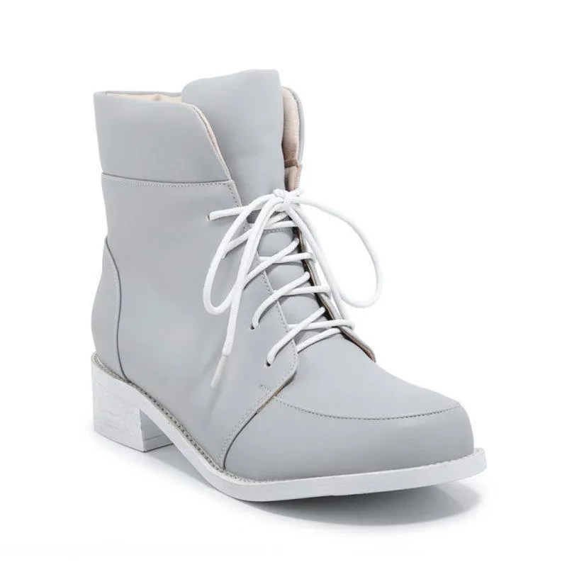 High cut chunky heels lace-up booties