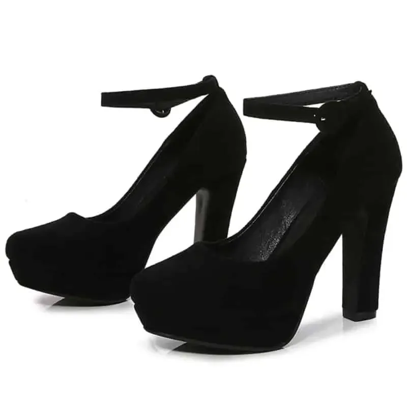 High Heel Suede Ankle Strap Platform Pumps