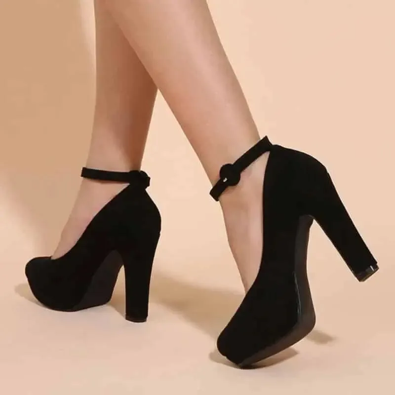 High Heel Suede Ankle Strap Platform Pumps