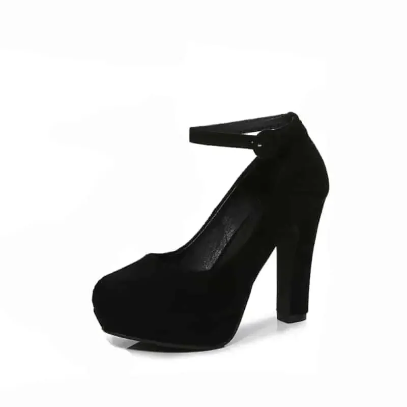 High Heel Suede Ankle Strap Platform Pumps