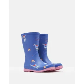 Joules Roll Up Blue Unicorn Rain Boots