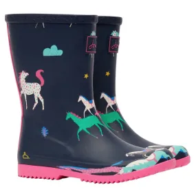 JOULES  Roll Up Waterproof Rain Boot Navy Horses