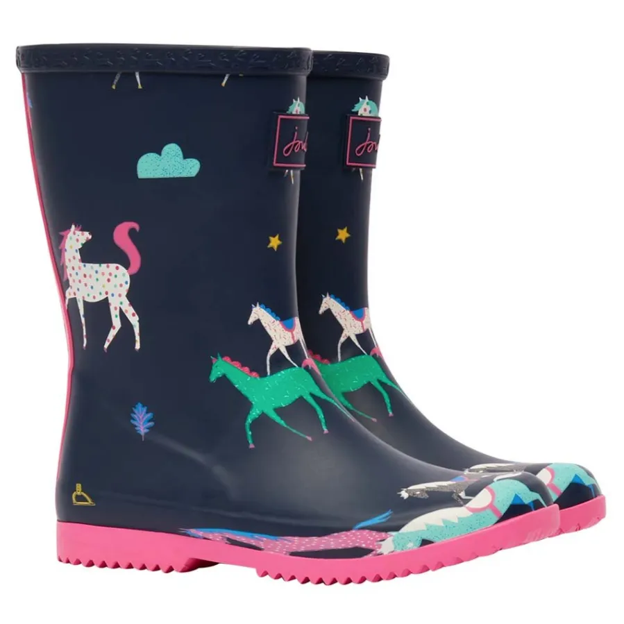 JOULES  Roll Up Waterproof Rain Boot Navy Horses