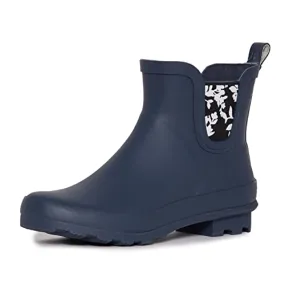 Laura Ashley Ladies Mid Cut Ankle Height Rubber Rain Boots, Dk. Denim, 5