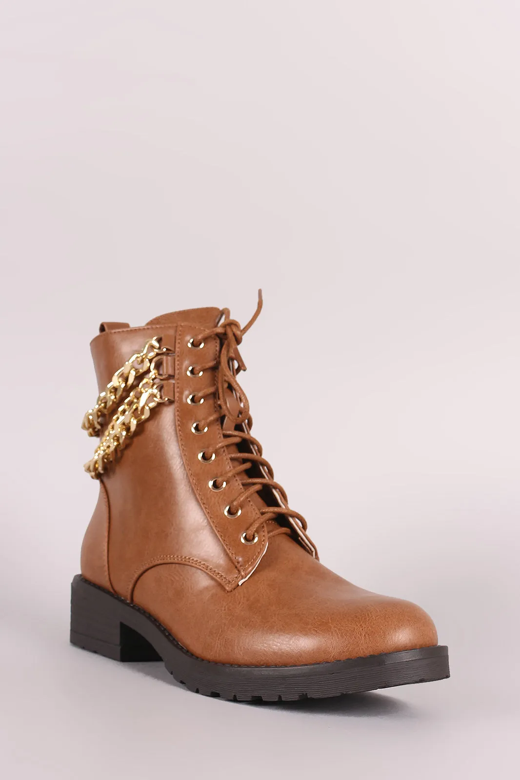 Liliana Chains Accent Combat Lace-Up Ankle Boots