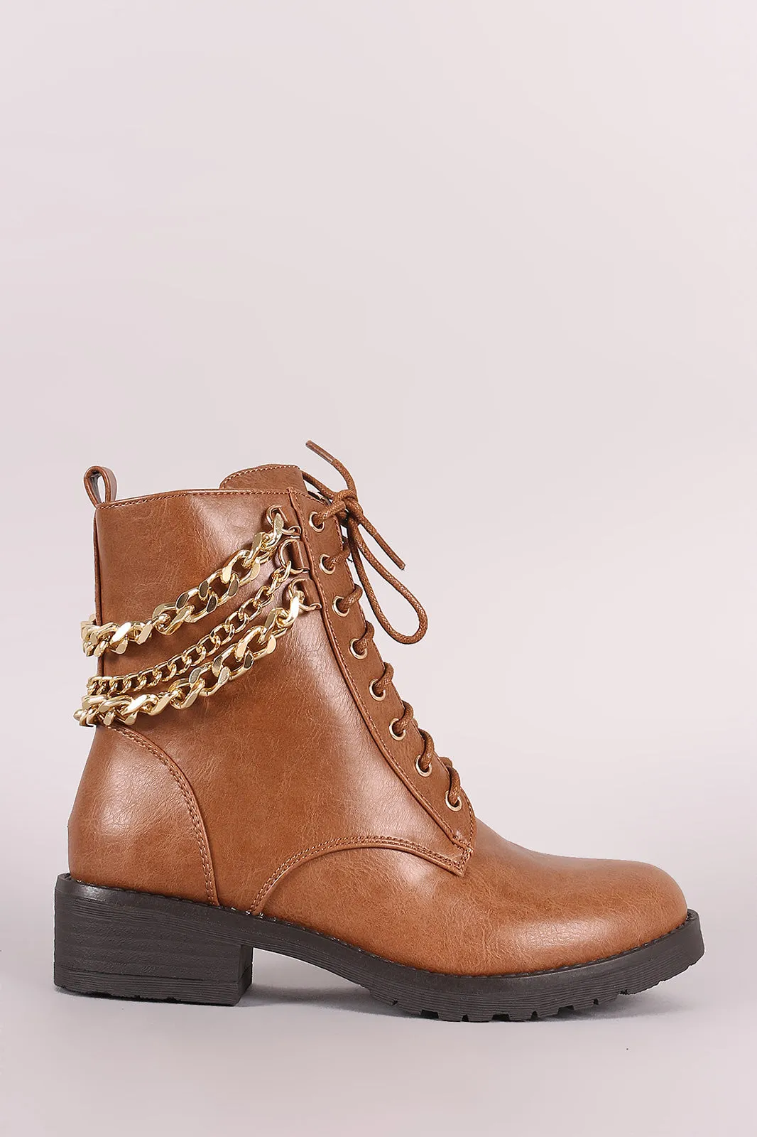 Liliana Chains Accent Combat Lace-Up Ankle Boots