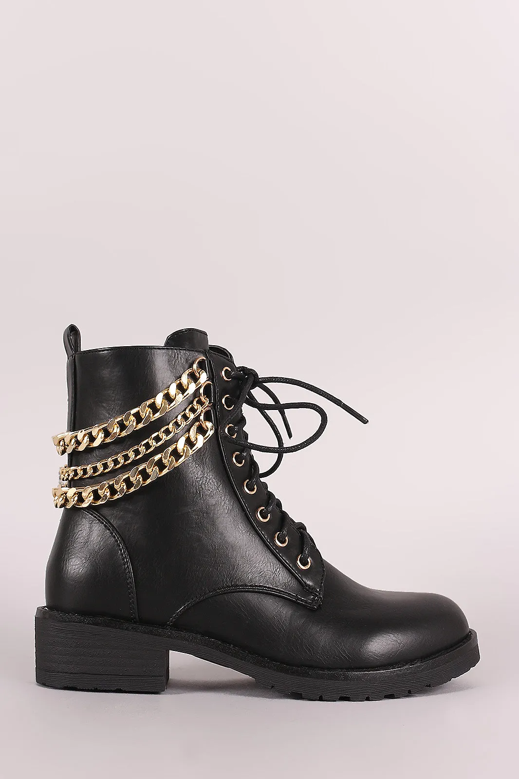 Liliana Chains Accent Combat Lace-Up Ankle Boots