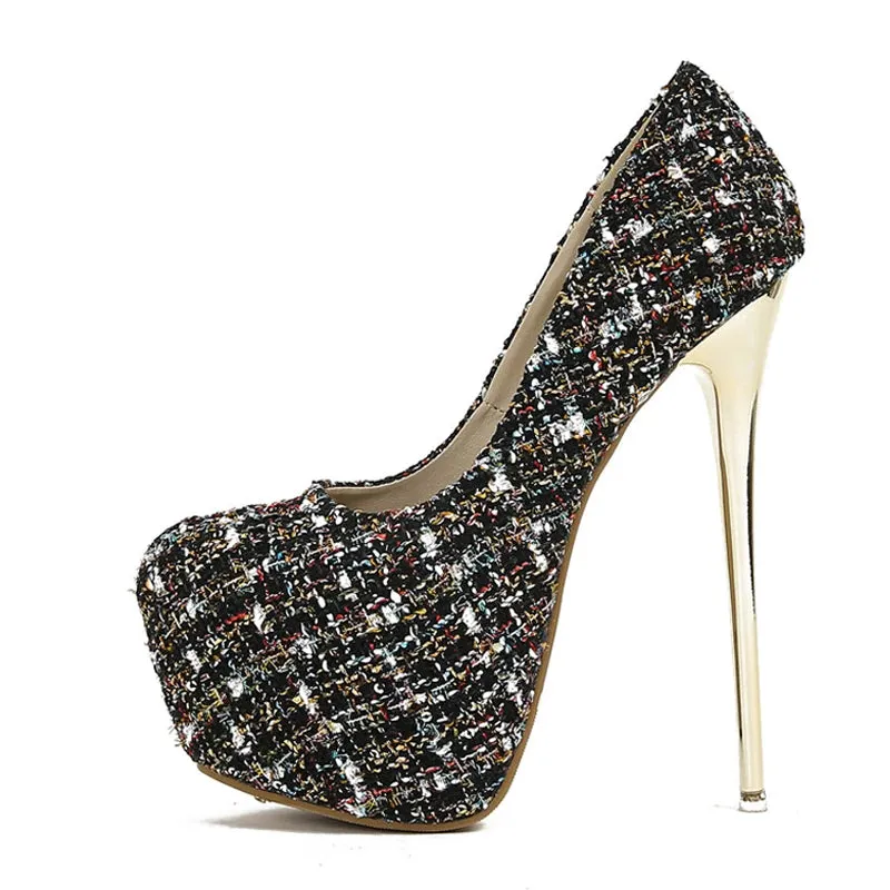 Liyke Spring Autumn Fashion Metal Stiletto High Heels Platform Pumps Sexy Thick Bottom Round Toe Wedding Shoes For Women Bride